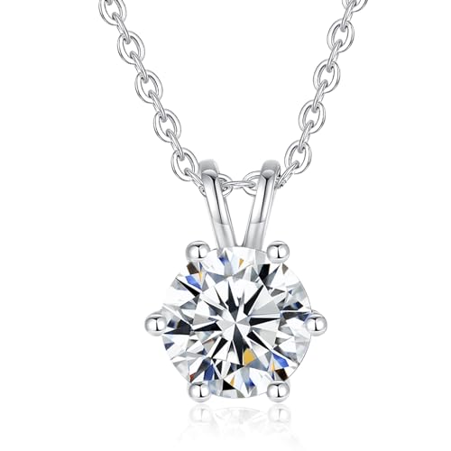 FANCIME Moissanite Kette, 925 Sterling Silber Kette mit 2 Karat Moissanit Diamant Anhänger,VVS1 Round Cut Moissanite Schmuck Geschenke für Frauen Mädchen, Kettenlänge: 40+5 cm von FANCIME