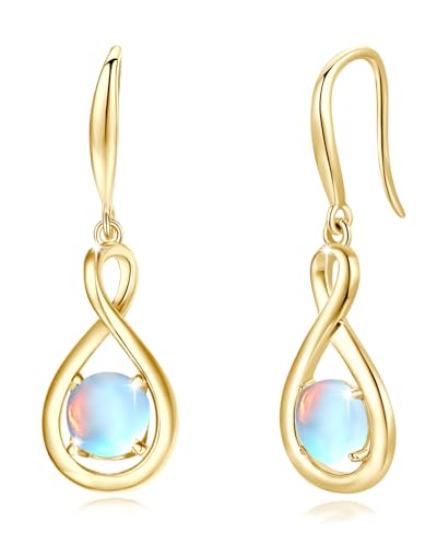 FANCIME Mondstein Ohrringe Sterlingsilber 925 Hängend Gelbgold plattiert Zierlich Infinity erstellt Edelstein Juni Geburtsstein Baumelnde Ohrringe Schmuck Geburtstag Geschenke für Frauen Damen Mama von FANCIME
