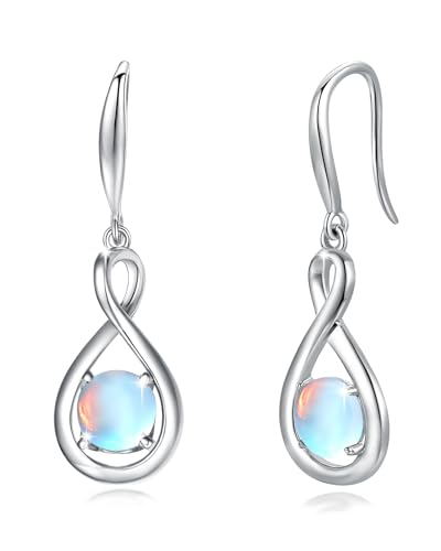 FANCIME Mondstein Ohrringe Sterlingsilber 925 Hängend Zierlich Infinity erstellt Edelstein Juni Geburtsstein Baumelnde Ohrringe Feiner Schmuck Geburtstag Geschenke für Frauen Damen Mama von FANCIME