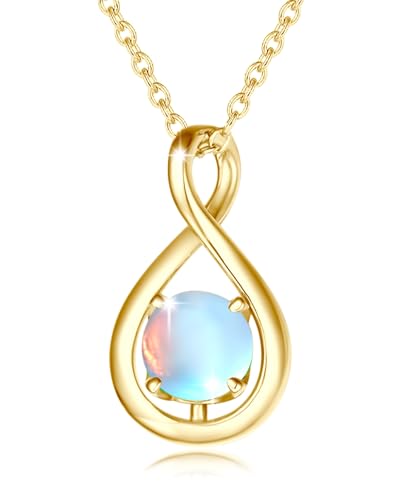 FANCIME Mondstein Kette Juni Geburtstein Halskette Damen Gelbgold Vergoldet Sterling Silber Infinity Anhänger Mütter Tag Feiner Schmuck Geschenke für Mutter von FANCIME
