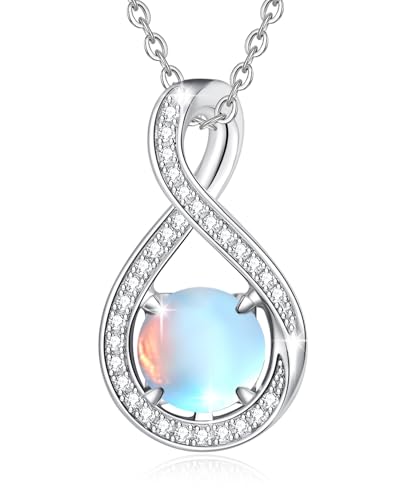 FANCIME Mondstein Kette Juni Geburtstein Sterling Silber Infinity CZ Anhänger Halskette Damen Edelstein Feine Schmuckstücke Geburtstag Abschluss Geschenke für Frauen Ihre Mutter von FANCIME