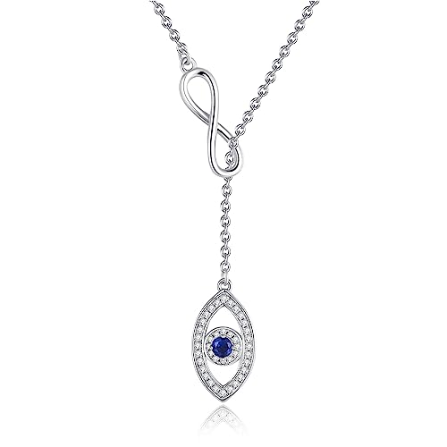 FANCIME Nazar Auge Infinity Kette Türkisches Böse Auge Nazar Boncuk Evil Eye Anhänger aus 925 Sterling Silber Weiß Vergoldet Y Halskette Schmuck für Damen Mädchen, Kettenlänge: 40+5 cm von FANCIME