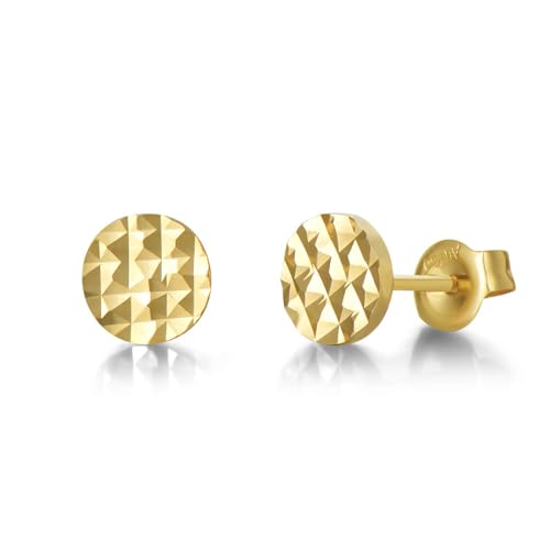 FANCIME Ohrringe Damen aua Solide 14 Karat 585 Gelb Gold, Mini Runde Disc Minimalism Ohrstecker Ohrringe Geschenk Schmuck für Damen Mädchen von FANCIME