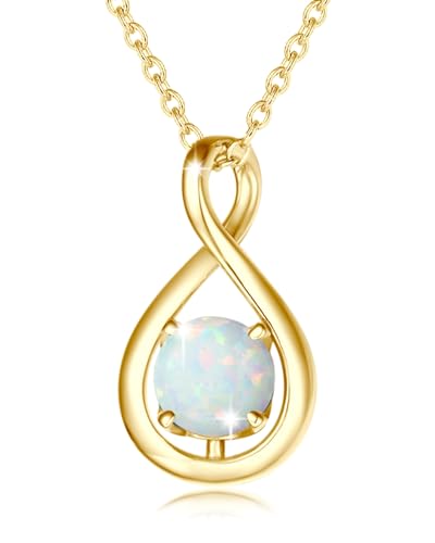 FANCIME Opal Kette Oktober Geburtstein Halskette Damen Gelbgold Vergoldet Sterling Silber Infinity Anhänger Mütter Tag Feiner Schmuck Geschenke für Mutter von FANCIME