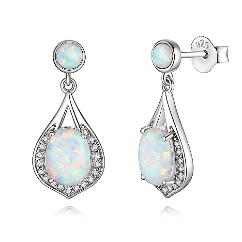 FANCIME Opal Ohrringe 925 Sterling Silber Ohrringe für Damen Tropfen Opal Zirkonia Ohrringe Hängend Ohrringe Geschenke Schmuck für Frauen Mädchen von FANCIME