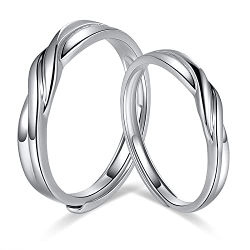 FANCIME Partnerringe aus 925 Sterling Silber mit Weißgold Plattiert, Freundschaftsringe Eheringe Trauringe Liebes Schmuck Geschenk für Sie Ihn Herren Damen Mädchen - Verstellbarer Ringe Set, 2 Stück von FANCIME