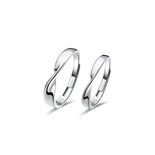 FANCIME Partnerringe mit Silber 925 Massiv, Freundschaftsringe Eheringe, Verlobungsring Trauringe Liebes Schmuck geschenk für Sie, Ihn, Herren, Damen - Verstellbarer Ringe Set, 2 Stück von FANCIME