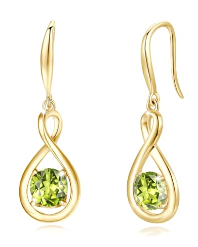 FANCIME Peridot Ohrringe Sterlingsilber 925 Hängend Gelbgold plattiert Zierlich Infinity Grüner Edelstein August Geburtsstein Baumelnde Ohrringe Schmuck Geburtstagsgeschenke für Frauen Damen Mama von FANCIME