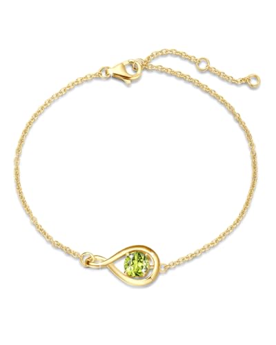 FANCIME Peridot Armband Damen August Geburtstein Armbänder Sterling Silber Gelbgold vergoldet Infinity Link Armkette Grüner Edelstein Feiner Schmuck Geschenke für Sie Frauen von FANCIME