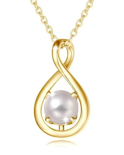FANCIME Perle Kette Juni Geburtstein Halskette Damen Gelbgold Vergoldet Sterling Silber Infinity Anhänger Mütter Tag Feiner Schmuck Geschenke für Mutter von FANCIME