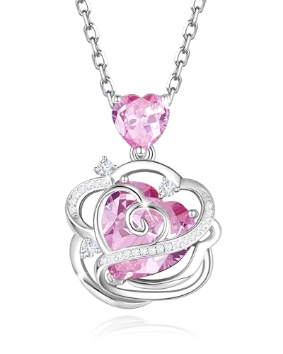 FANCIME Rosa Turmalin Halskette Oktober Geburtstein Sterling Silber Rose anhänger Kette Edelstein Geburtstags und Weihnachten Edelschmuck Geschenke für Frauen Mutter von FANCIME