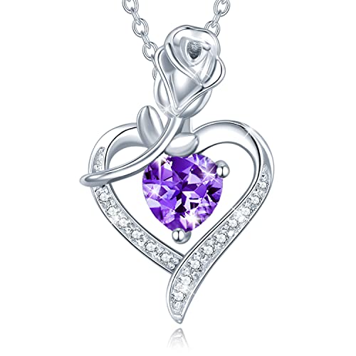 FANCIME Rose Herz Anhänger 925 Sterling Silber Vergoldet Halskette Februar Geburtsstein Kette Mit Amethyst Valentinstag Jahrestag Geburtstag Weihnachten Schmuck Geschenk Für Damen Frauen von FANCIME