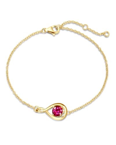FANCIME Rubin Armband für Frauen 925er Sterlingsilber Gelbgold Vergoldet Infinity Link Armkette Juli Geburtstein Armbänder Rot Feiner Schmuck Jahrestag Geburtstag Geschenke für Mutter Damen von FANCIME