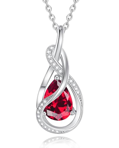 FANCIME Rubin Halskette Juli Geburtstein Sterling Silber Kette Infinity Knot Anhänger Halskette Rot Edelstein Feiner Schmuck Geburtstag Mütter Tag Geschenke für Damen Sie Frauen Mütter von FANCIME