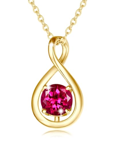 FANCIME Rubin Kette Juli Geburtstein Halskette Damen Gelbgold Vergoldet Sterling Silber Infinity Anhänger Mütter Tag Feiner Schmuck Geschenke für Mutter von FANCIME