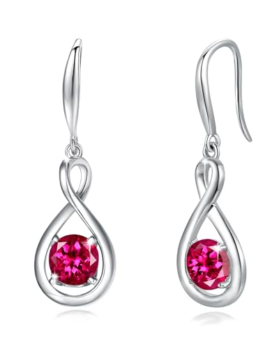 FANCIME Rubin Ohrringe Sterlingsilber 925 Hängend Zierlich Infinity roter Edelstein Juli Geburtsstein Baumelnde Ohrringe feiner Schmuck Geburtstagsgeschenke für Frauen Damen Mama von FANCIME