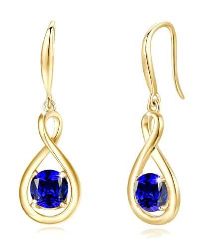 FANCIME Saphir Ohrringe Sterlingsilber 925 Hängend Gelbgold plattiert Zierlich Infinity blauer Edelstein September Geburtsstein Baumelnde Ohrringe Schmuck Geburtstagsgeschenke für Frauen Damen von FANCIME