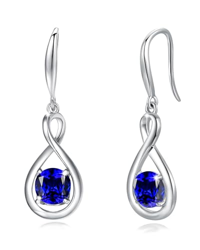 FANCIME Saphir Ohrringe Sterlingsilber 925 Hängend Zierlich Infinity blauer Edelstein September Geburtsstein Baumelnde Ohrringe Feiner Schmuck Geburtstagsgeschenke für Frauen Damen Mama von FANCIME