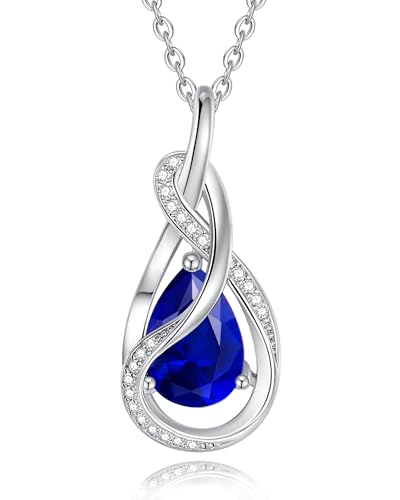 FANCIME Saphir Halskette September Geburtstein Sterling Silber Kette Infinity Knot Anhänger Halskette Blau Edelstein Feiner Schmuck Geburtstag Mütter Tag Geschenke für Damen Sie Frauen Mütter von FANCIME