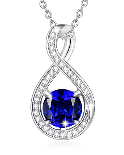 FANCIME Saphir- Kette September Geburtsstein Sterling Silber Infinity CZ Anhänger Halskette Damen Blauer Edelstein Schmuck Geburtstag Graduierung Geschenke für Frauen Mom von FANCIME