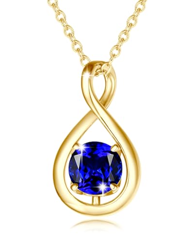 FANCIME Saphir Kette September Geburtstein Halskette Damen Gelbgold Vergoldet Sterling Silber Infinity Anhänger Mütter Tag Feiner Schmuck Geschenke für Mutter von FANCIME