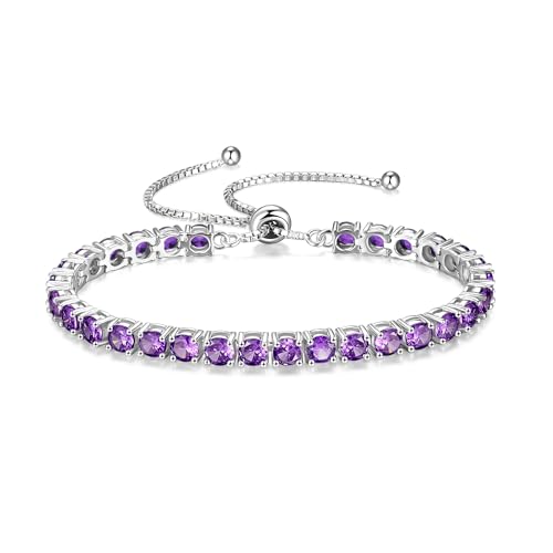 FANCIME Silber Armbnad Damen Tennis Armband mit Synthetisch Amethyst, Verstellbares Glitzer Tennis Armband Schmuck Geschenke für Damen Frauen Freundin Ehefrau Mutter von FANCIME