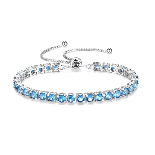 FANCIME Silber Armbnad Damen Tennis Armband mit Synthetisch Blautopas, Verstellbares Glitzer Tennis Armband Schmuck Geschenke für Damen Frauen Freundin Ehefrau Mutter von FANCIME
