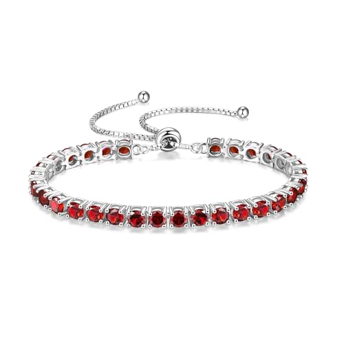 FANCIME Silber Armbnad Damen Tennis Armband mit Synthetisch Granat, Verstellbares Glitzer Tennis Armband Schmuck Geschenke für Damen Frauen Freundin Ehefrau Mutter von FANCIME