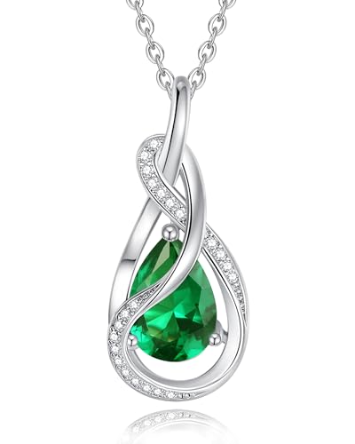 FANCIME Smaragd Halskette Mai Geburtstein Sterling Silber Kette Infinity Knot Anhänger Halskette Grüner Edelstein Feiner Schmuck Geburtstag Mütter Tag Geschenke für Damen Sie Frauen Mütter von FANCIME