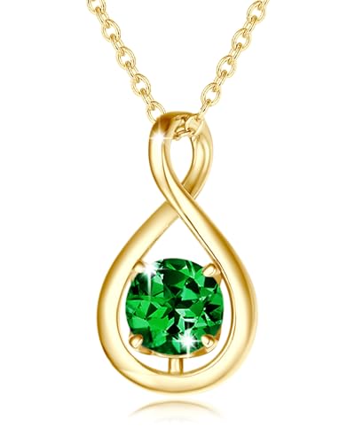 FANCIME Smaragd Kette Mai Geburtstein Halskette Damen Gelb Gold Vergoldet Sterling Silber Infinity Anhänger Mütter Tag Feiner Schmuck Geschenke für Mama von FANCIME