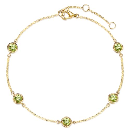 FANCIME Solide 14 Karat 585 Gelb Gold Armband mit Natürlichem Peridot für Damen Mädchen - Armbandlänge: 17 + 3 cm von FANCIME