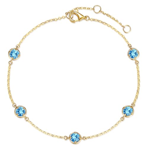 FANCIME Solide 14 Karat 585 Gelb Gold Armband mit Natürlichem Topas für Damen Mädchen - Armbandlänge: 17 + 3 cm von FANCIME
