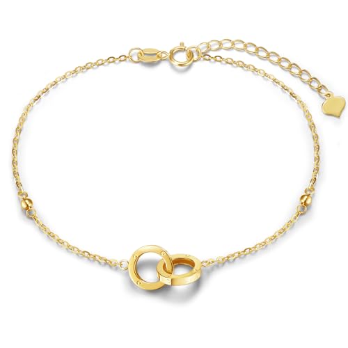 FANCIME Solide 14 Karat 585 Gelb Gold Armband mit Unendlichkeit Anhänger, Minimalistisch Bracelet Valentinstag Muttertag Geschenk Schmuck für Damen Mädchen, Verstellbar Armkette: 17 + 3 cm von FANCIME