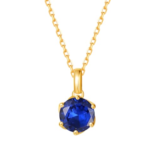 FANCIME Solide 14 Karat 585 Gelb Gold Kette mit Erstellter Saphir Anhänger, September Geburtsstein Halsketten Feine Geschenk Schmuck für Damen, Verstellbares Kette: 40 + 5 cm von FANCIME
