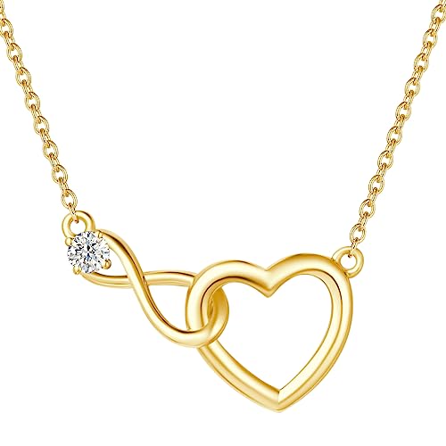 FANCIME Solide 14 Karat 585 Gelb Gold Kette mit Infinity Herz Anhänger mit 0.16ct Moissanite, Geschenk Schmuck für Damen Mädchen, Verstellbares Kette: 40 + 5 cm von FANCIME