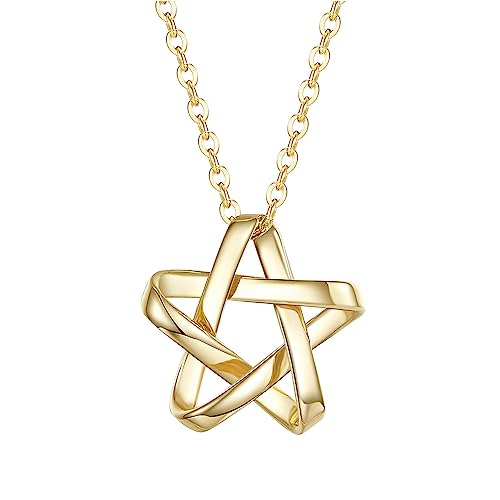 FANCIME Solide 14 Karat 585 Gelb Gold Kette mit Sterne Anhänger, Geschenk Schmuck für Damen Mädchen, Verstellbares Kette: 40 + 5 cm von FANCIME