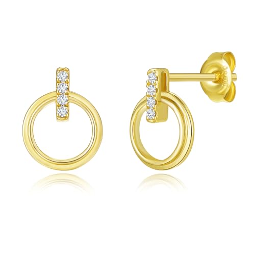 FANCIME Solide 14 Karat 585 Gelb Gold Round Unendlichkeit Ohrstecker Ohrringe mit 0.036ct Lab-grown Diamant, Mini Infinity Minimalism Geschenk Schmuck für Damen Mädchen, Größe:8 * 10 mm von FANCIME