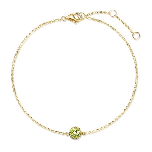 FANCIME Solide 14 Karat 585 Gold Armband für Damen mit Echt Natürlich Peridot Anhänger Charm Bracelet Minimalistisch Geschenk Schmuck für Damen Mädchen, Verstellbar Armkette: 17 + 3 cm von FANCIME
