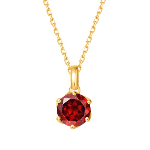 FANCIME Solide 14 Karat 585 Gelb Gold Kette mit Natürlich Granat Anhänger, Januar Geburtsstein Halsketten Feine Geschenk Schmuck für Damen, Verstellbares Kette: 40 + 5 cm von FANCIME