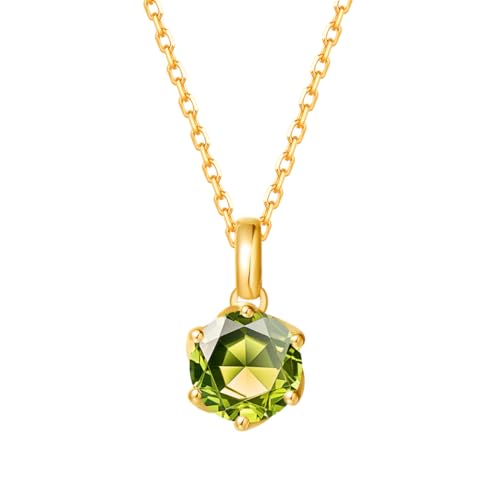 FANCIME Solide 14 Karat 585 Gold Kette mit 0,6 Karat Natürlich Peridot Anhänger, August Geburtsstein Halsketten Feine Geschenk Schmuck für Damen, Verstellbares Kette: 40 + 5 cm von FANCIME