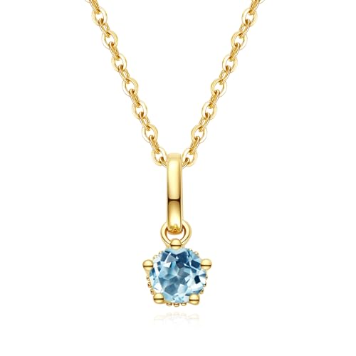FANCIME Solide 14 Karat 585 Gold Kette mit 0,9 Karat Erstellter Aquamarin Anhänger, Geburtsstein Halsketten Feine Geschenk Schmuck für Damen, Verstellbares Kette: 40 + 5 cm von FANCIME