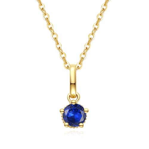 FANCIME Solide 14 Karat 585 Gold Kette mit 0,9 Karat Erstellter Saphir Anhänger, Geburtsstein Halsketten Feine Geschenk Schmuck für Damen, Verstellbares Kette: 40 + 5 cm von FANCIME