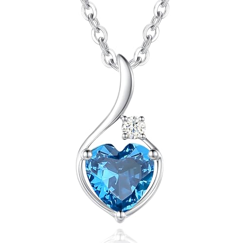 FANCIME Solide 14 Karat 585 Weiß Gold Anhänger Kette mit Herz Topas und 0.032ct echt Diamant, Feine Geschenk Schmuck für Damen Mädchen, 925 Silber Kette: 40 + 5 cm von FANCIME