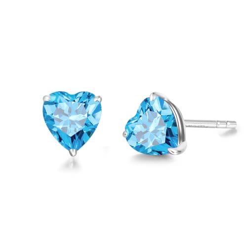 FANCIME Solide 14 Karat 585 Weiß Gold Herz Klein Ohrstecker Ohrringe mit 1,25 ct Echt Natürlich Blau Topas Schmuck für Damen Mädchen Mama, Größe: 5 * 5 mm von FANCIME