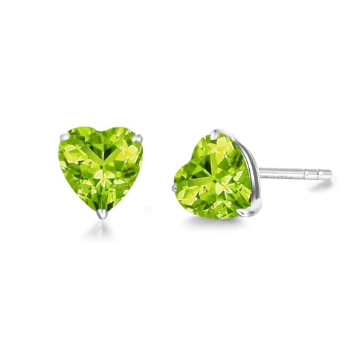 FANCIME Solide 14 Karat 585 Weiß Gold Herz Klein Ohrstecker Ohrringe mit 1,25 ct Echt Natürlich Peridot Schmuck für Damen Mädchen Mama, Größe: 5 * 5 mm von FANCIME
