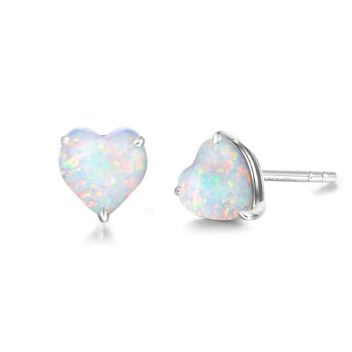 FANCIME Solide 14 Karat 585 Weiß Gold Herz Klein Ohrstecker Ohrringe mit Echt Opal Schmuck für Damen Mädchen Mama, Größe: 5 * 5 mm von FANCIME