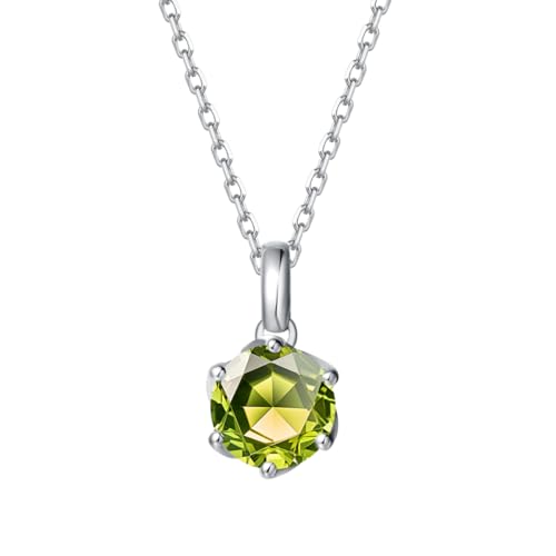 FANCIME Solide 14 Karat 585 Weiß Gold Kette mit Natürlich Peridot Anhänger, August Geburtsstein Halsketten Feine Geschenk Schmuck für Damen, Verstellbares Kette: 40 + 5 cm von FANCIME