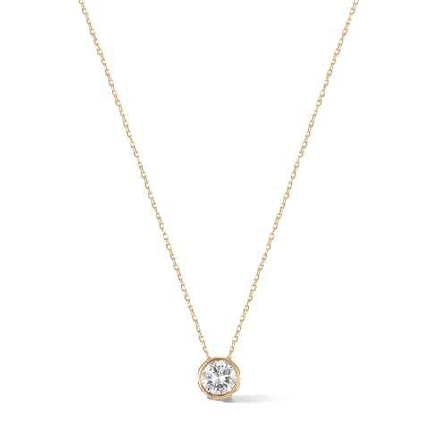 FANCIME Solide 14 Karat Gelb Gold Kette mit Anhänger 0,5 Ct Solitär Lab-Grown Diamant im Brillantschliff in einer Zargenfassung Halskette Feiner Schmuck für Damen, (D-E Farbe, VS Clarity) von FANCIME