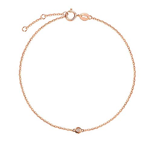 FANCIME Solide 18 Karat 750 Rose Gold Armband mit Echt Diamant 0.015ct Charm Bracelet Minimalistisch Geschenk Schmuck für Damen Mädchen, Verstellbar Armkette: 17 + 3 cm von FANCIME