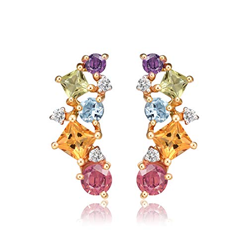 FANCIME Solide14 Karat 585 Gold Ohrstecker Ohrringe Minimalist Schmuck mit Natürlicher Saphir Peridot Citrin Topas Rosa Turmalin Amethystfür Damen Mädchen, Größe: 14 * 6 mm von FANCIME
